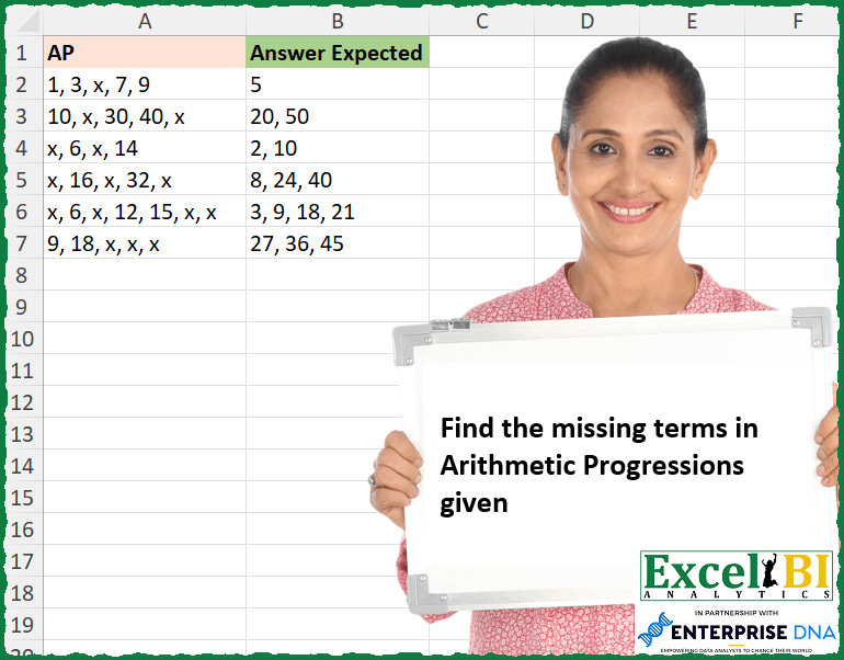 Find missing terms in arithmetic progressions