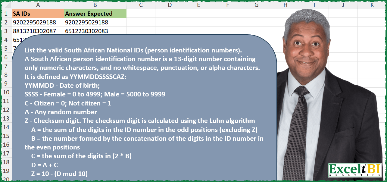 List valid South African National IDs. | Excel, R & Python Challenge