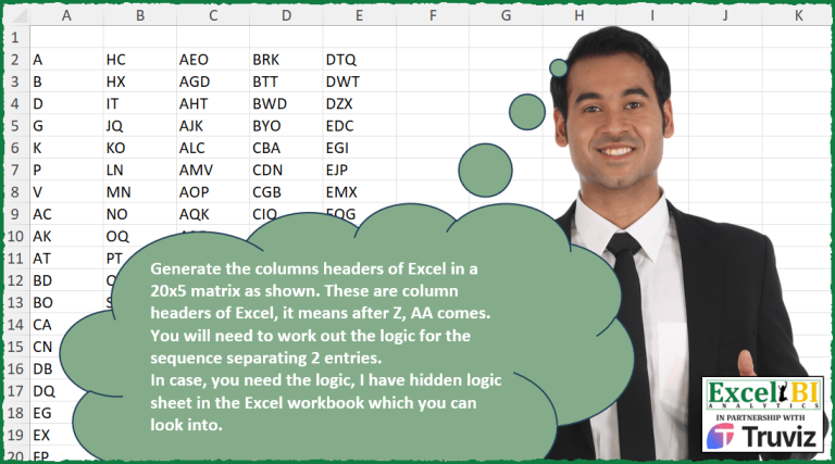 Generate Excel Column Headers - Excel & Data Challenge