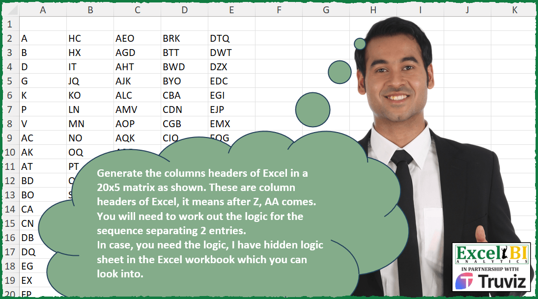 Generate Excel Column Headers - Excel & Data Challenge