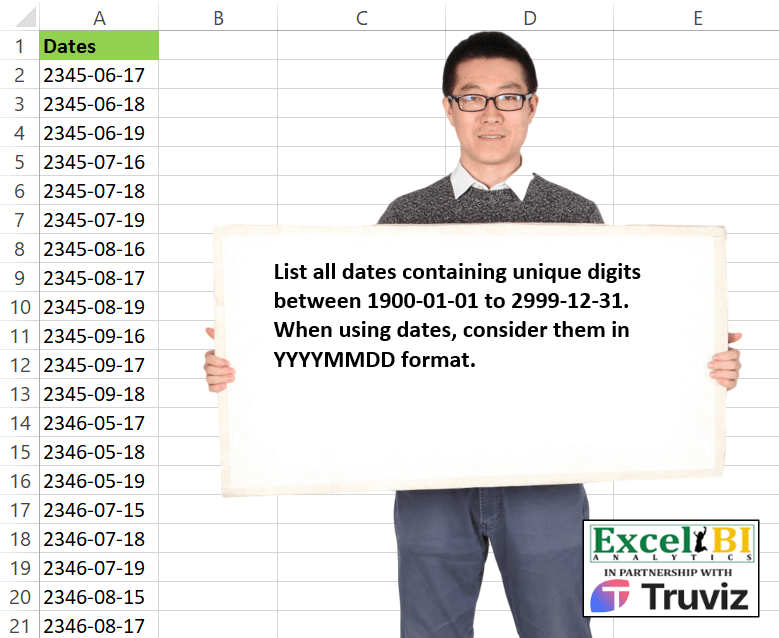 List Dates with Unique Digits