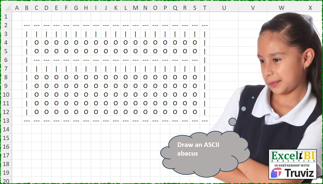 Draw ASCII Abacus Display - Excel, Power Query, Python Challenges