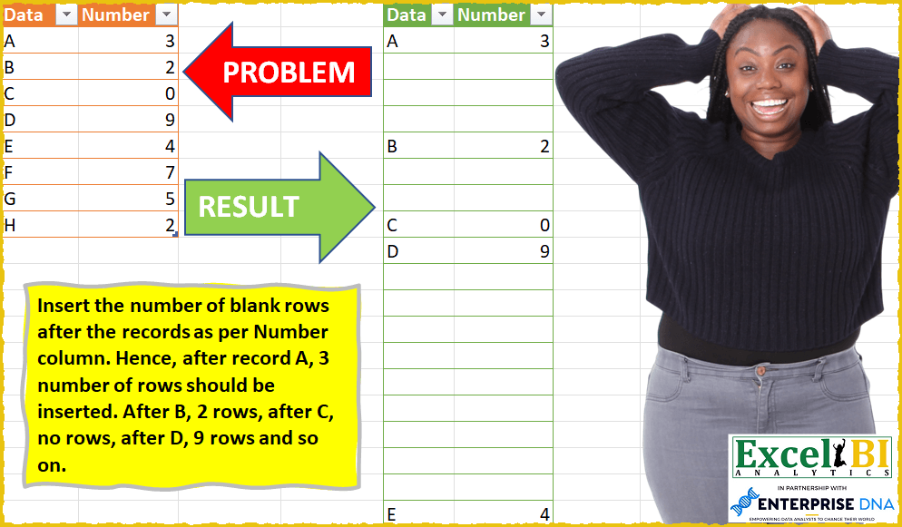 Insert blank rows based on