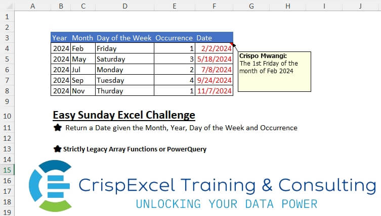 Return a Date given the Month, Year, Day of the Week and Occurrence